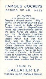 1936 Gallaher Famous Jockeys #23 William Parvin Back
